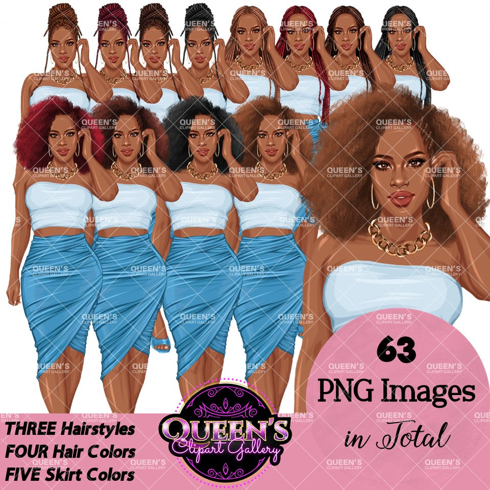 Afro woman in skirt, Fashion girl clipart, African American woman, Summer girl clipart, Curvy girl, Beach time, Fashion illustration, Girl boss, Black girl magic