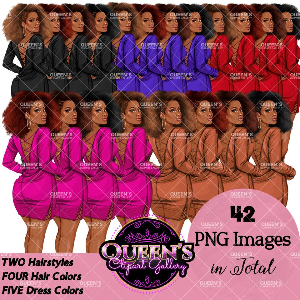 Back view, Red dress, Elegant woman, Fashion girl clipart, Fashion illustration clipart, Black girl magic, Woman in dress, Curvy woman png