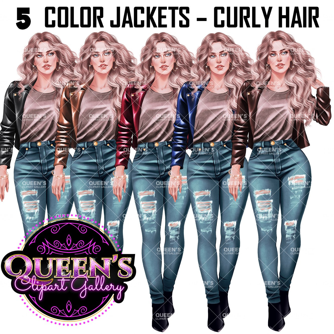 Curvy denim girl, Jeans girl clipart, Curvy girl, Woman clipart, Fashion girl clipart, Girl boss clipart, Fashion woman, Leather jacket