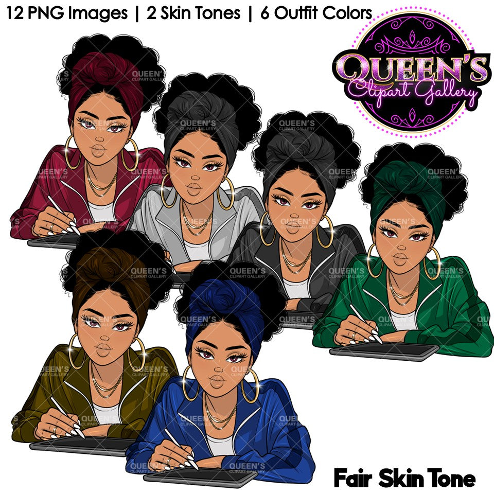 Fashion Clipart | Black Girl Magic Clipart | Black Girl Clipart | Afro Girl Clipart | Afro Woman | Technology Clipart | Girl Boss Clipart