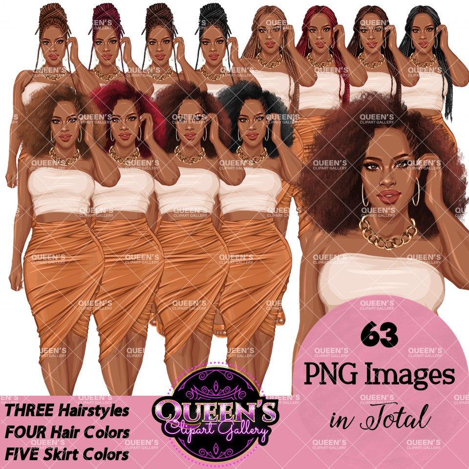 Afro woman in skirt, Fashion girl clipart, African American woman, Summer girl clipart, Curvy girl, Beach time, Fashion illustration, Girl boss, Black girl magic