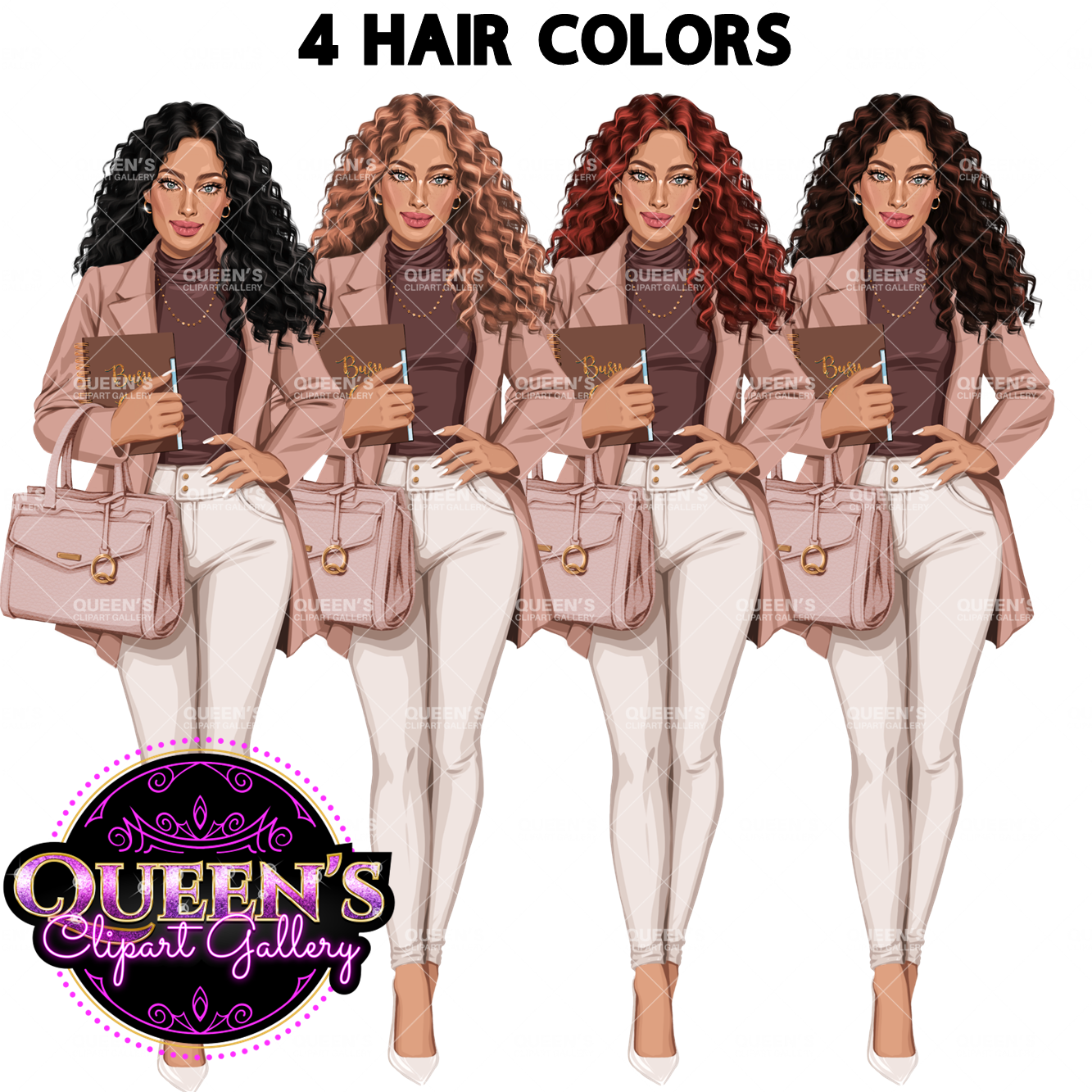 Planner girl clipart, Afro girl clipart, Lady boss clipart, Girl boss clipart, Fashion girl, African American woman, Business woman clipart