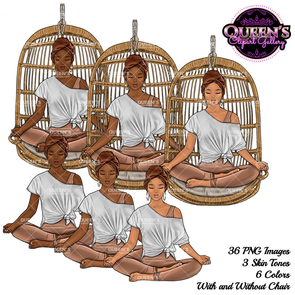 Meditation, Meditate, Relax at home, Fashion girl clipart, Cozy Clipart, Mindfulness clipart, African American clipart, Yoga girl clipart