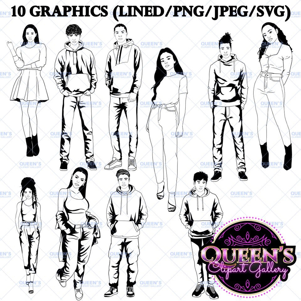 Teenagers clipart, High school students, Older teens, Male Teen Clipart, Female Teen Clipart, Students, Back to School, Teen clipart, Afro